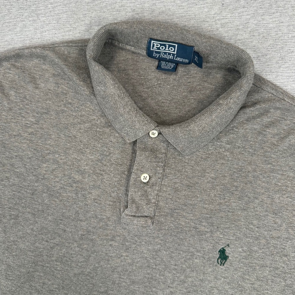 Polo Ralph Lauren Shirt Mens XL Heather Grey Cotton Polo Green Pony Short Sleeve